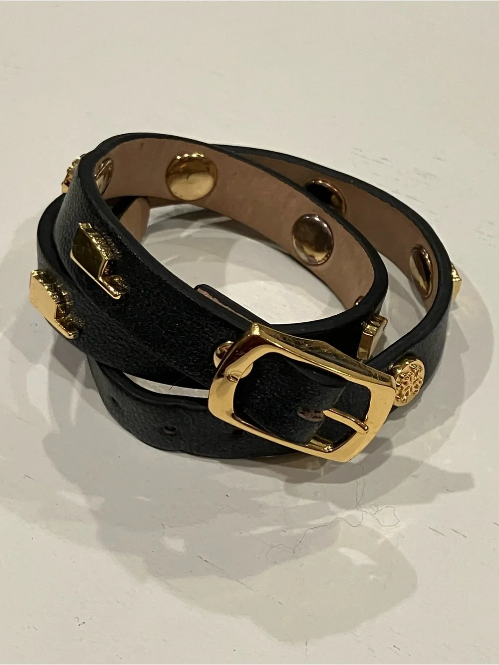 Rustic Cuff | Black Leather Wrap Bracelet with Gold Stud Accents